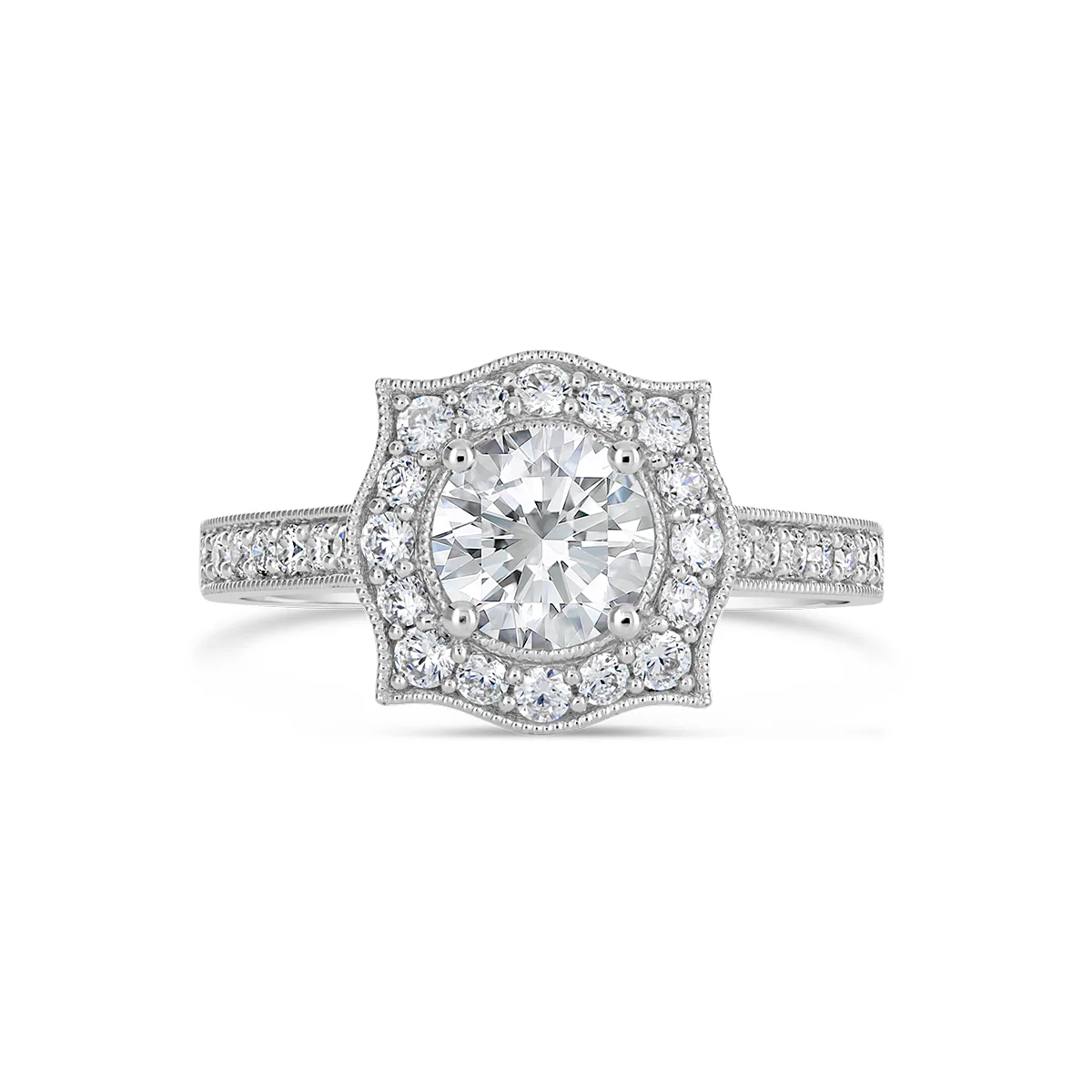 Round Brilliant Cut Pave Set Diamond Halo Engagement ring - ACB136 - Image 2