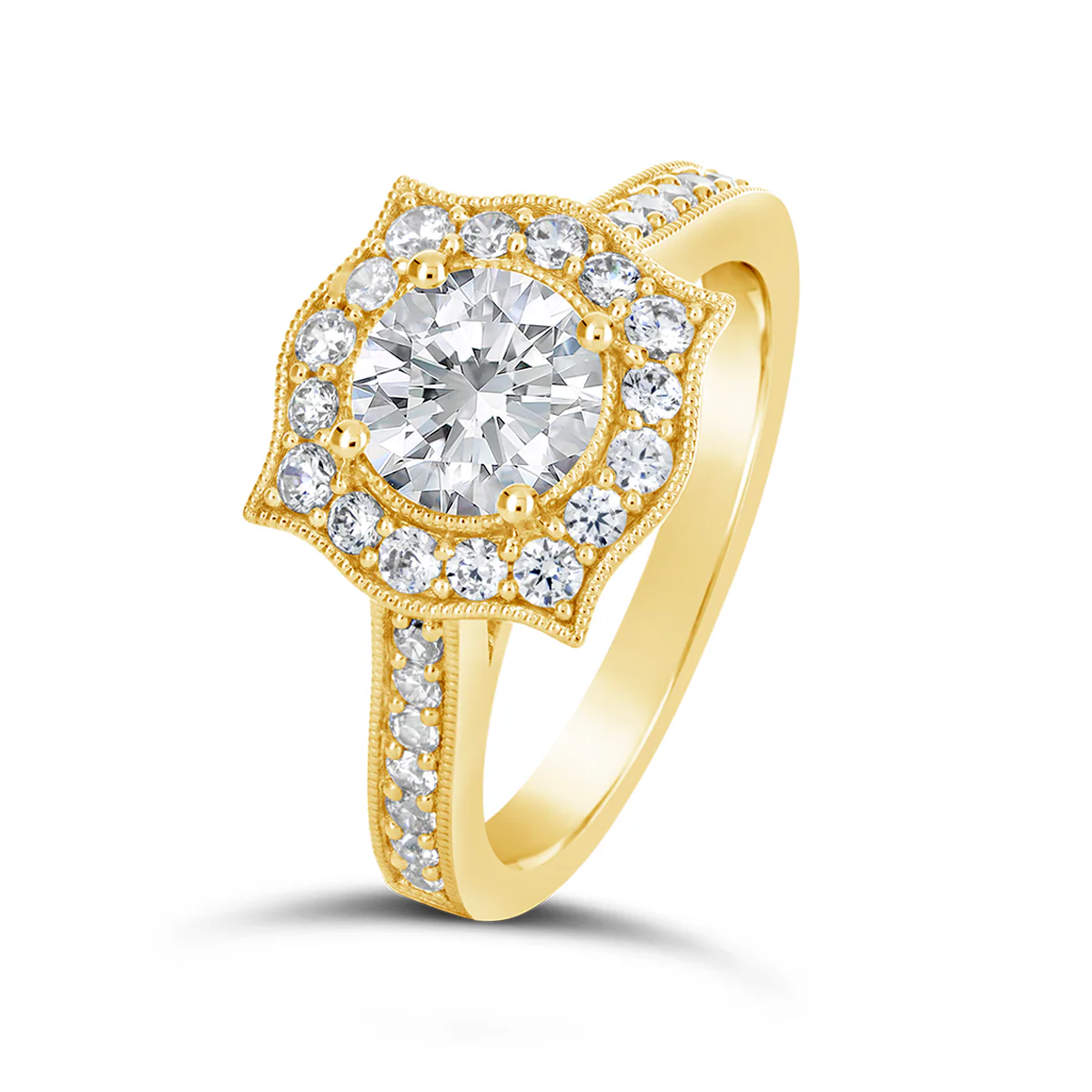 Round Brilliant Cut Pave Set Diamond Halo Engagement ring - ACB136 - Image 3