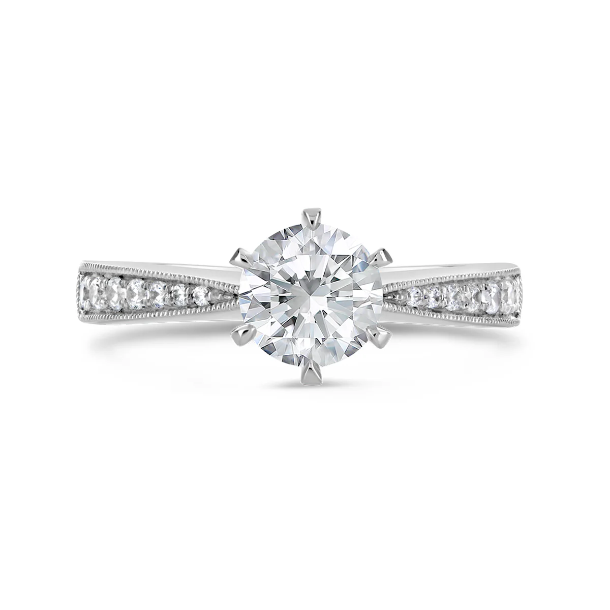 Round Brilliant Cut Tapered Diamond Engagement Ring - ACB130 - Image 5