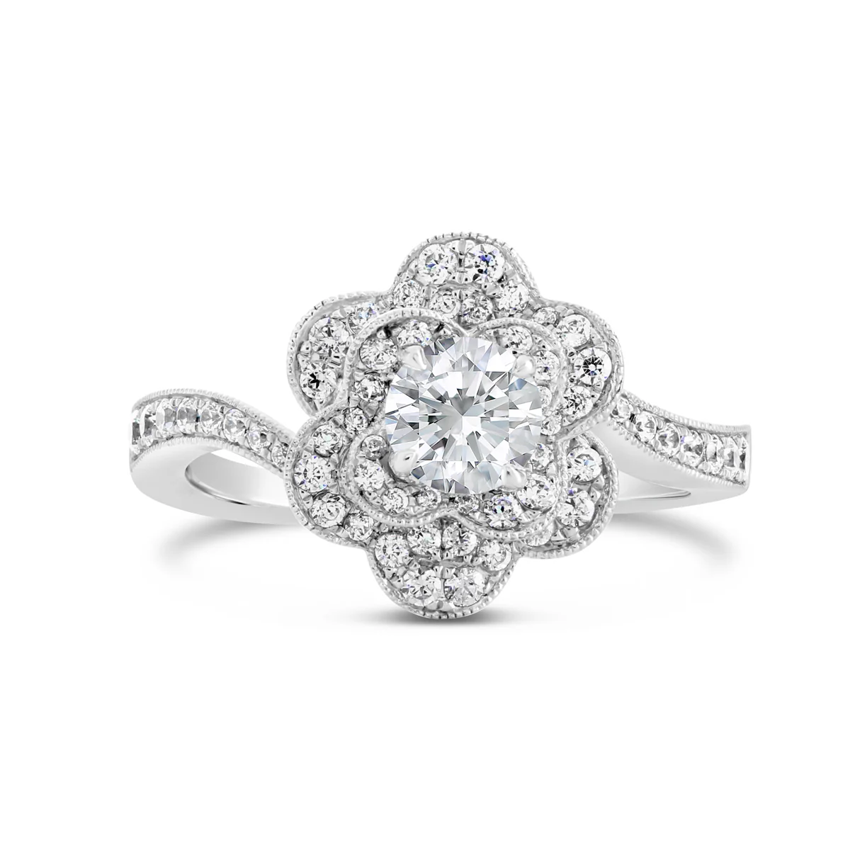 Twisting Flower Halo Diamond Engagement Ring - ACB108 - Image 2