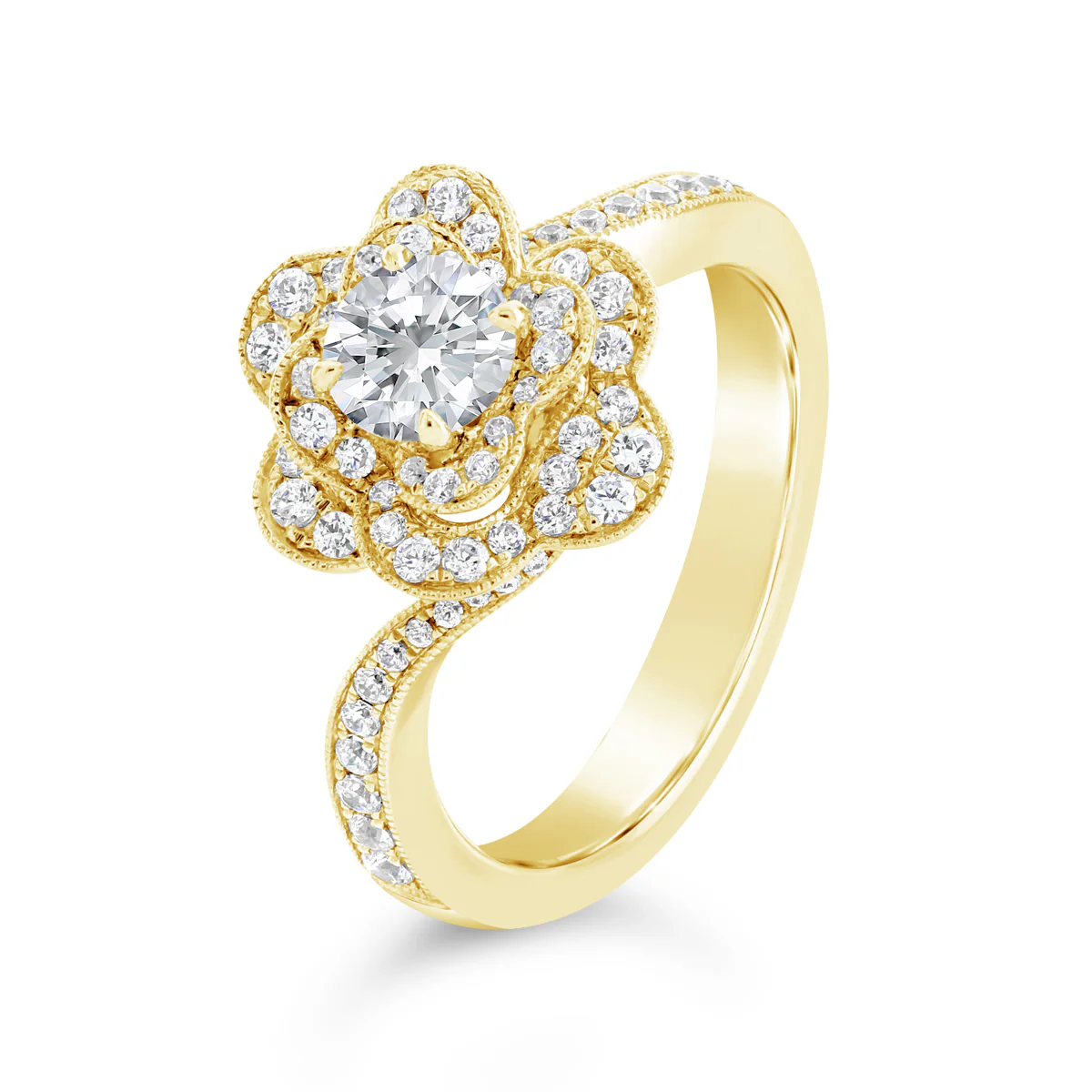 Twisting Flower Halo Diamond Engagement Ring - ACB108 - Image 3
