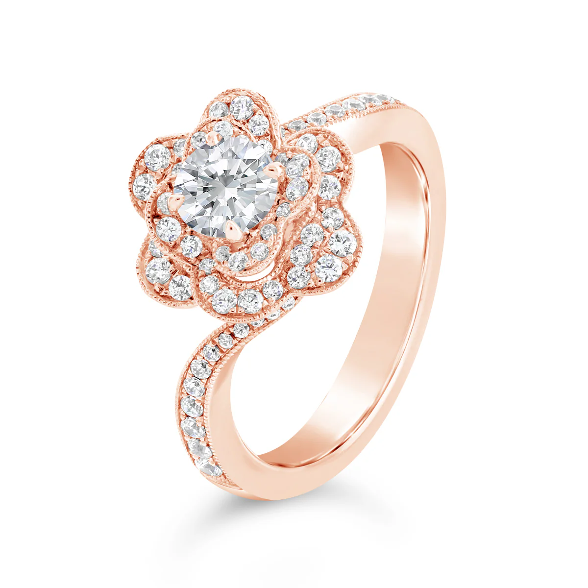 Twisting Flower Halo Diamond Engagement Ring - ACB108 - Image 4