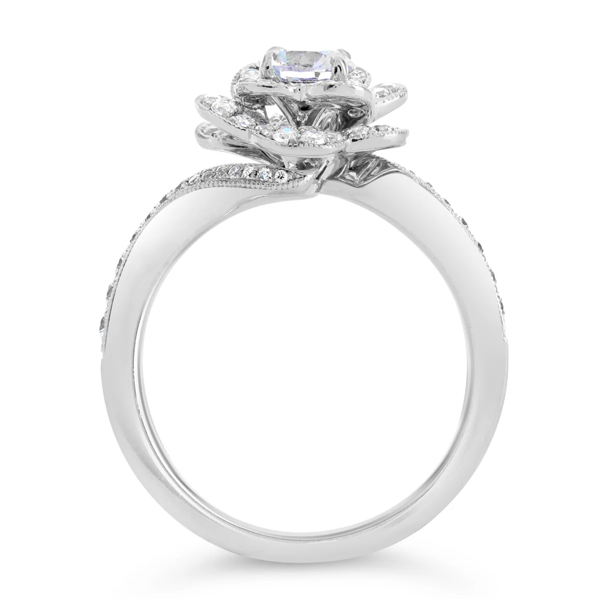 Twisting Flower Halo Diamond Engagement Ring - ACB108 - Image 5